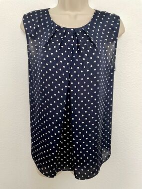 Jones New York Collection Navy and White Polka Dot Sleeveless Blouse Sz 14